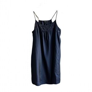 Eileen Fisher 100% Silk Navy Blue Sequin Dress Size M Knee Length Wedding Guest